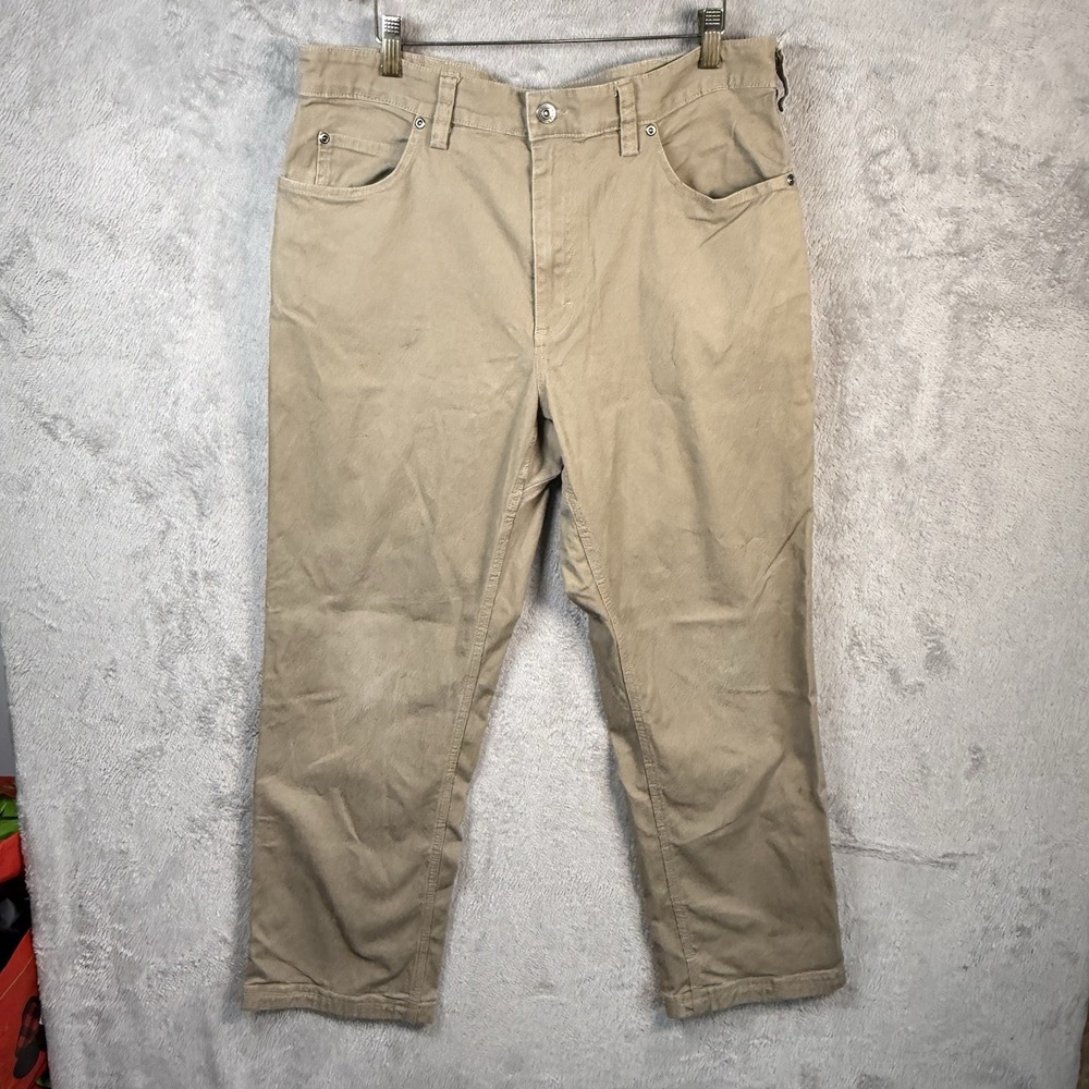 Duluth Trading Flex Fire Hose Pants Mens 36x30 Khaki Tan Workwear Relaxed Fit